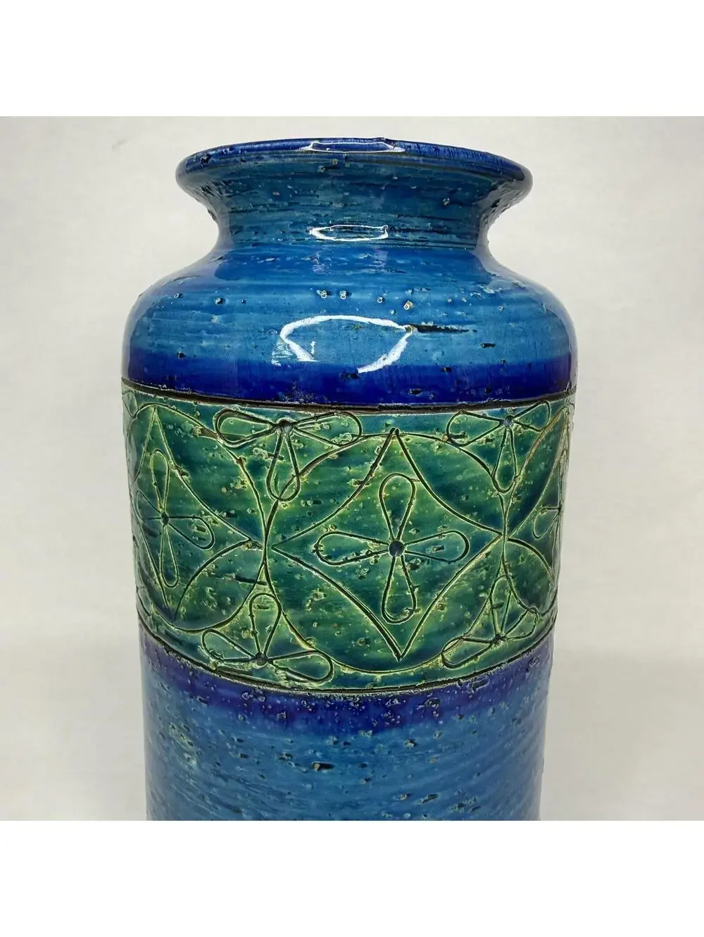 MCM Vintage Italian Bitossi Aldo Londi Geometric Blue Green Ceramic Vase 8